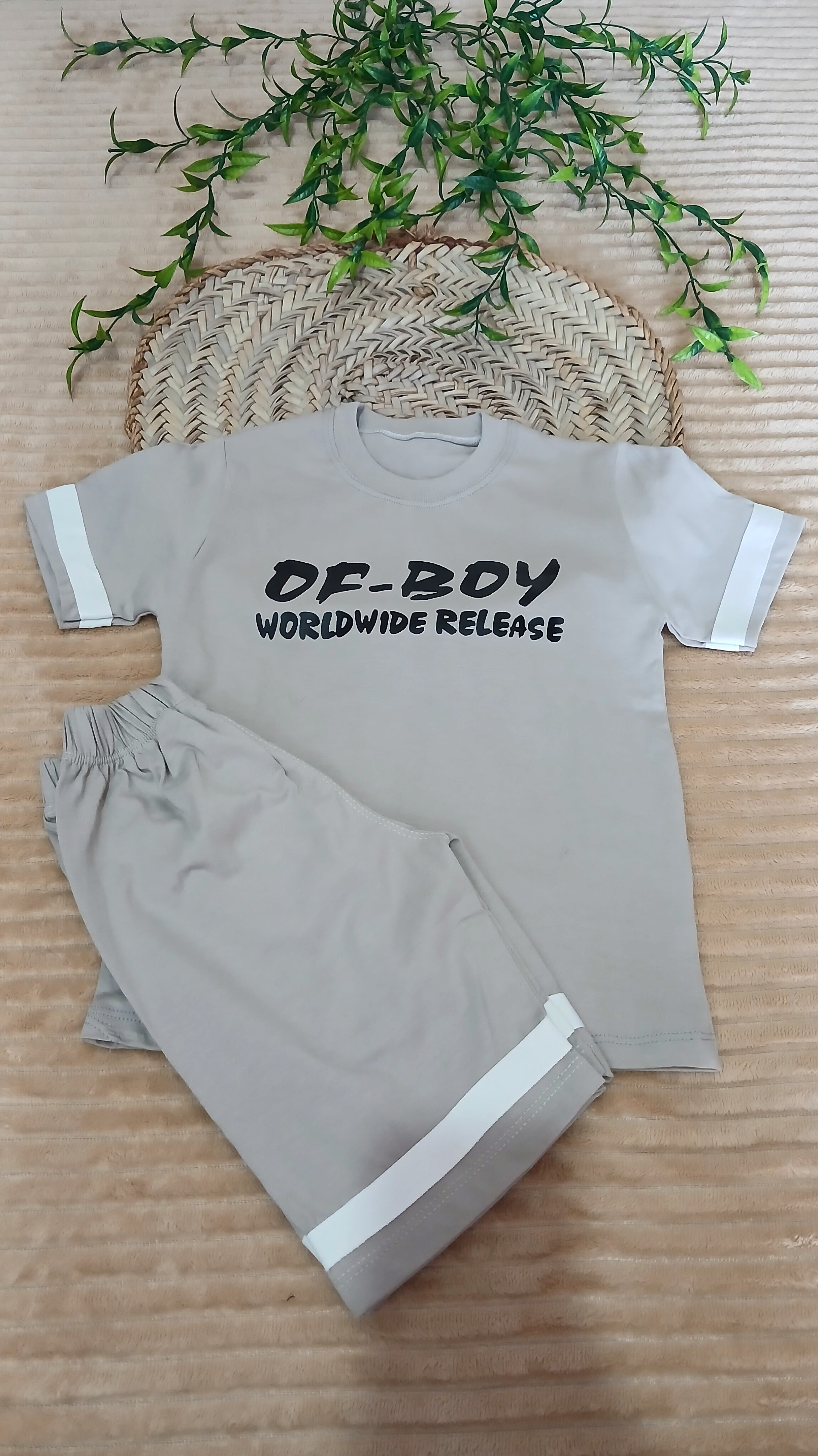 ست تیشرت و شلوارک نخی پسرانه طرح OF BOY | سایز ۴۵ | تخفیف ویژه به قیمت خرید
