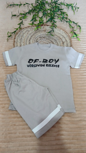 ست تیشرت و شلوارک نخی پسرانه طرح OF BOY | سایز ۴۵ | تخفیف ویژه به قیمت خرید