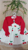پیراهن دخترانه دو تکه طرح آلبالو | رویه کبریتی قرمز | سایز ۳۰ تا ۴۰