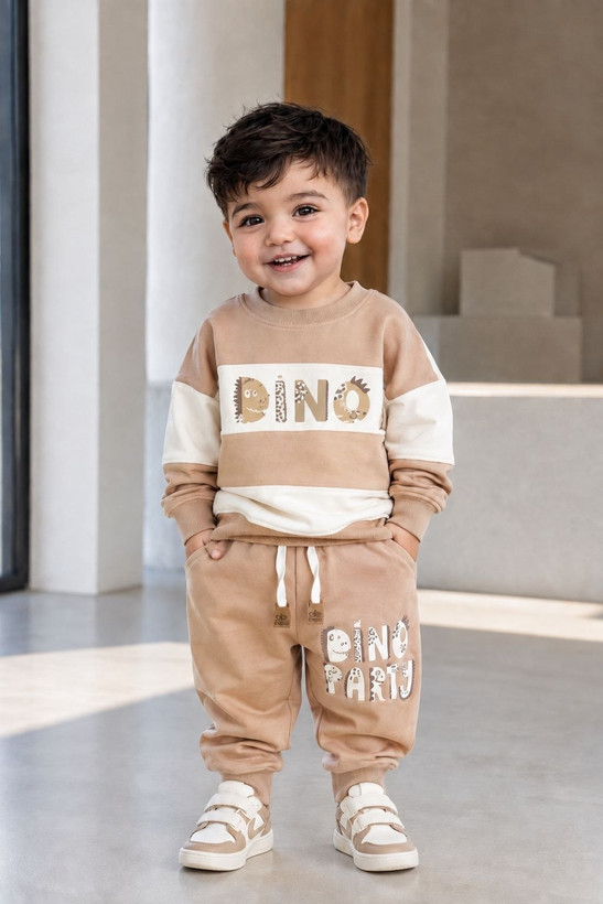 ست بلوز و شلوار دورس پنبه نوزادی و بچگانه طرح دایناسور DINO (۳ ماه تا ۲ سال)